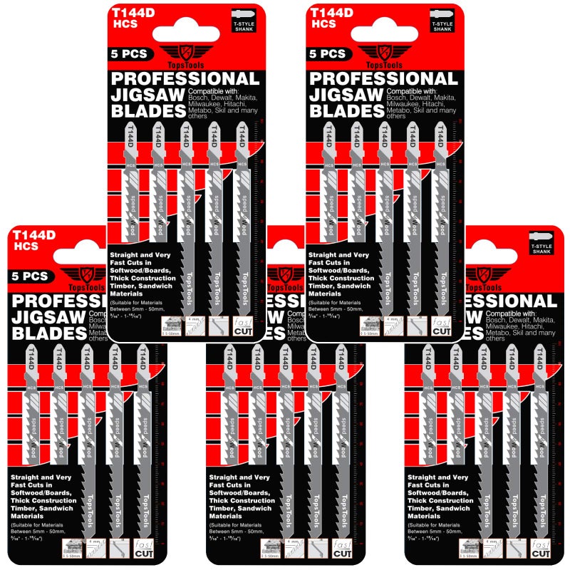 TopsTools 25 x TopsTools T144D 100mm Jigsaw Blades Designed for Straight and Fast Cuts in Wood - Image 1